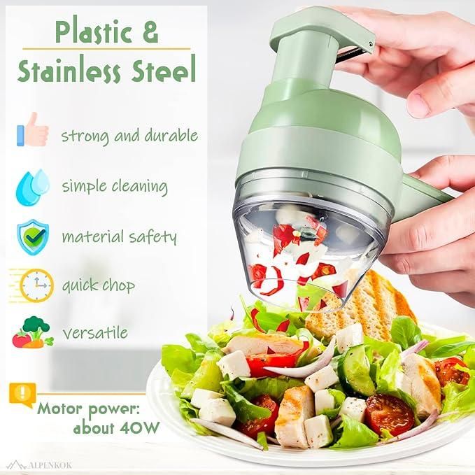 Multifunctional 4-in-1 Electric Vegetable Chopper & Slicer – Portable & Rechargeable