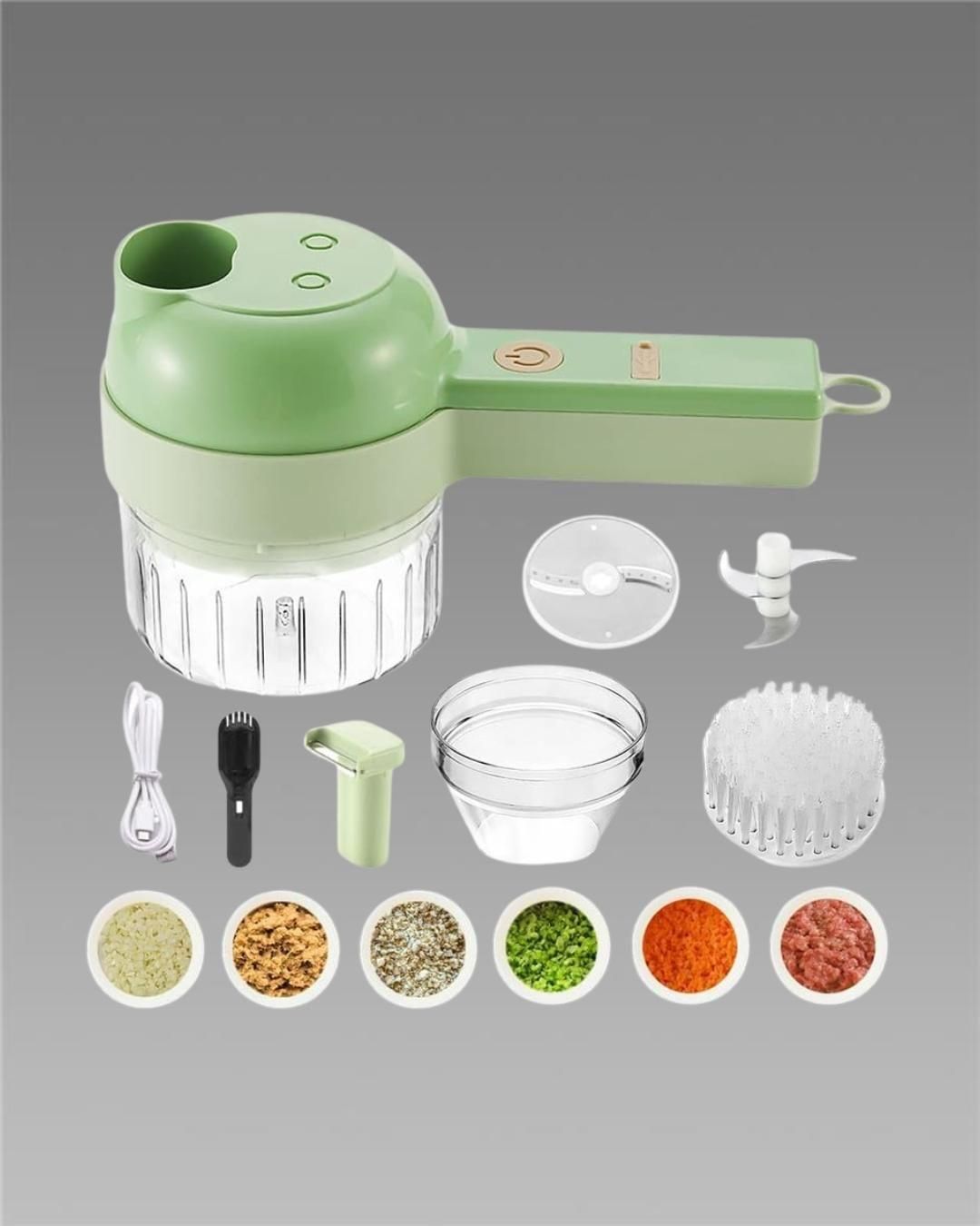 Multifunctional 4-in-1 Electric Vegetable Chopper & Slicer – Portable & Rechargeable