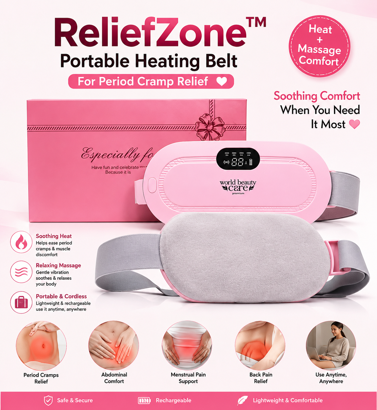 ReliefZone™ Portable Heating Belt for Period Cramp Relief