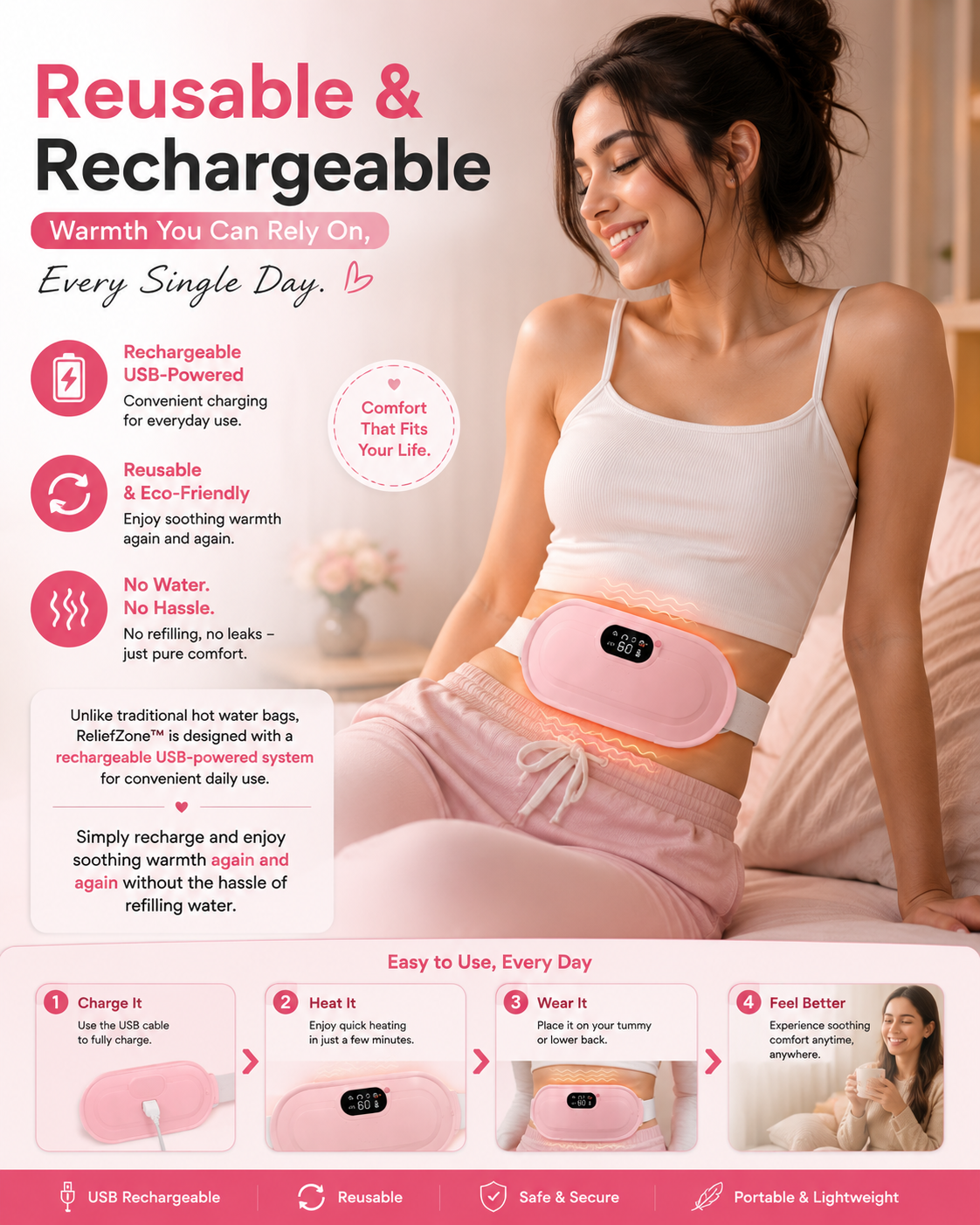 ReliefZone™ Portable Heating Belt for Period Cramp Relief